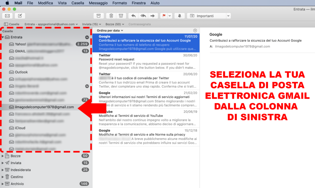 Come eliminare delle email da Gmail dal client di posta Mail